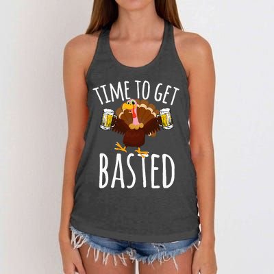 Time To Get Basted Funny Beer Thanksgiving Turkey Gift Women's Knotted Racerback Tank