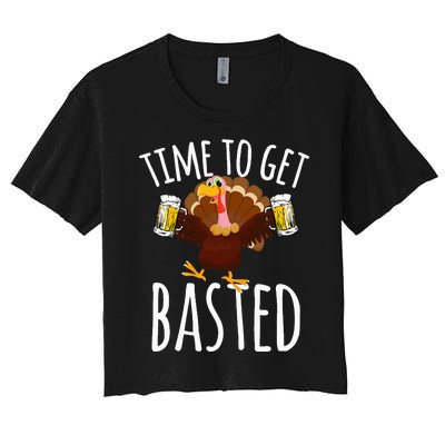 Time To Get Basted Funny Beer Thanksgiving Turkey Gift Women's Crop Top Tee