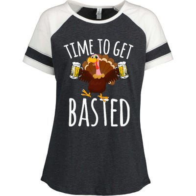 Time To Get Basted Funny Beer Thanksgiving Turkey Gift Enza Ladies Jersey Colorblock Tee