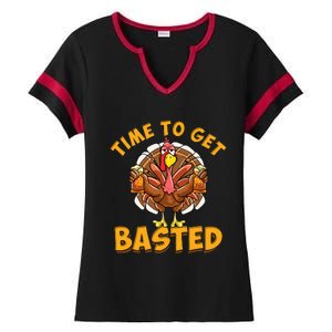 Time To Get Basted Funny Beer Thanksgiving Turkey Day Ladies Halftime Notch Neck Tee