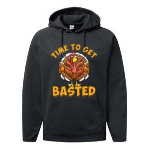 Time To Get Basted Funny Beer Thanksgiving Turkey Day Performance Fleece Hoodie