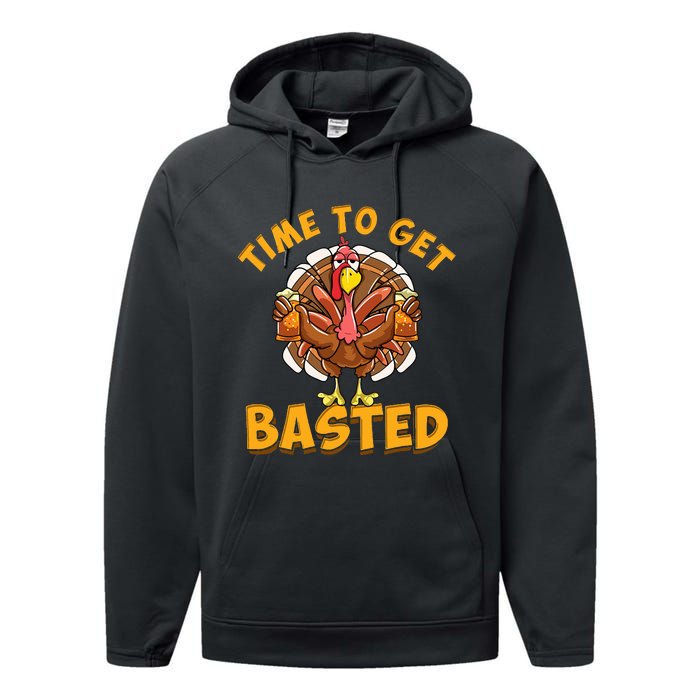 Time To Get Basted Funny Beer Thanksgiving Turkey Day Performance Fleece Hoodie