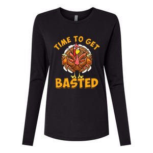 Time To Get Basted Funny Beer Thanksgiving Turkey Day Womens Cotton Relaxed Long Sleeve T-Shirt