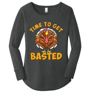 Time To Get Basted Funny Beer Thanksgiving Turkey Day Women's Perfect Tri Tunic Long Sleeve Shirt