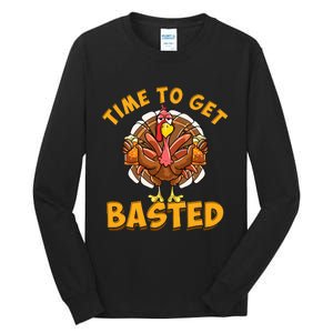 Time To Get Basted Funny Beer Thanksgiving Turkey Day Tall Long Sleeve T-Shirt