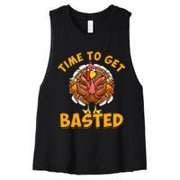 Time To Get Basted Funny Beer Thanksgiving Turkey Day Women's Racerback Cropped Tank