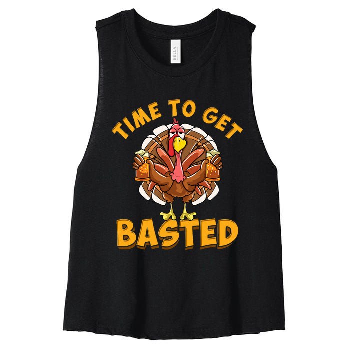 Time To Get Basted Funny Beer Thanksgiving Turkey Day Women's Racerback Cropped Tank