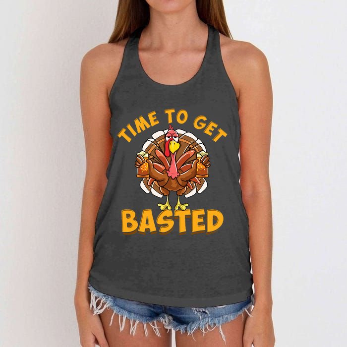 Time To Get Basted Funny Beer Thanksgiving Turkey Day Women's Knotted Racerback Tank