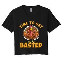 Time To Get Basted Funny Beer Thanksgiving Turkey Day Women's Crop Top Tee