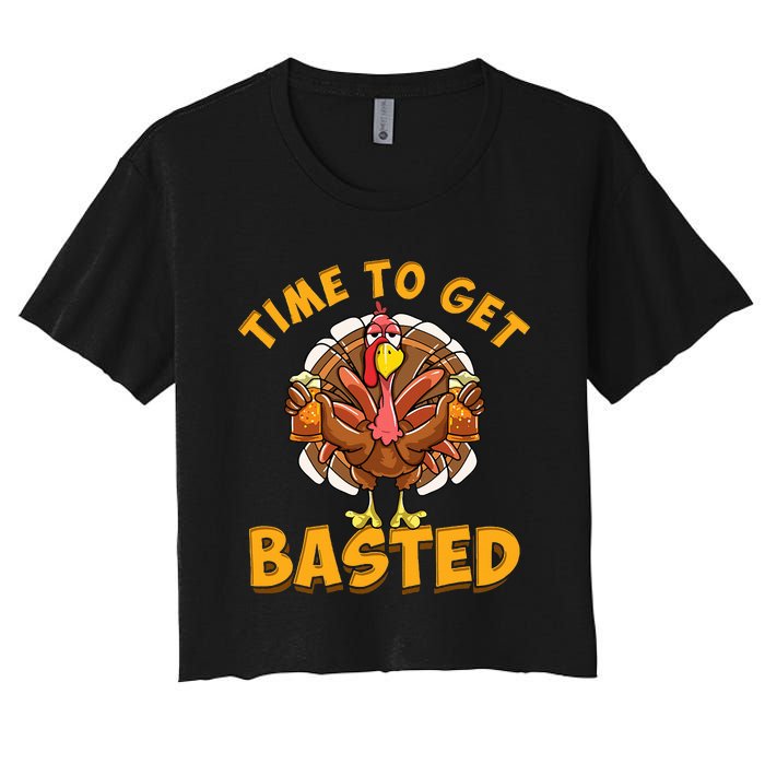 Time To Get Basted Funny Beer Thanksgiving Turkey Day Women's Crop Top Tee