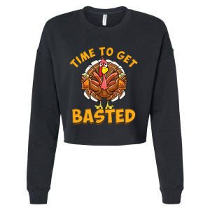 Time To Get Basted Funny Beer Thanksgiving Turkey Day Cropped Pullover Crew