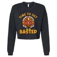 Time To Get Basted Funny Beer Thanksgiving Turkey Day Cropped Pullover Crew