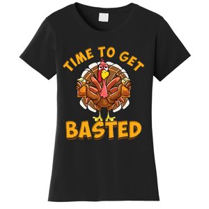 Time To Get Basted Funny Beer Thanksgiving Turkey Day Women's T-Shirt