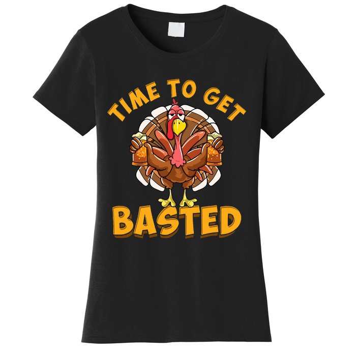 Time To Get Basted Funny Beer Thanksgiving Turkey Day Women's T-Shirt