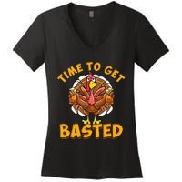 Time To Get Basted Funny Beer Thanksgiving Turkey Day Women's V-Neck T-Shirt