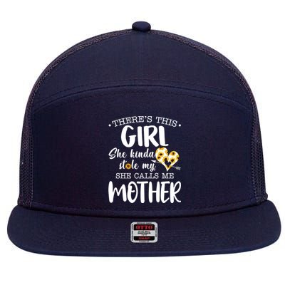 There's This Girl She Kinda Stole My She Calls Me Mother Floral Mother's Day 7 Panel Mesh Trucker Snapback Hat