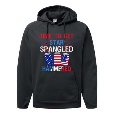 time to get star spangled hammered 4th Of July America Beer Performance Fleece Hoodie