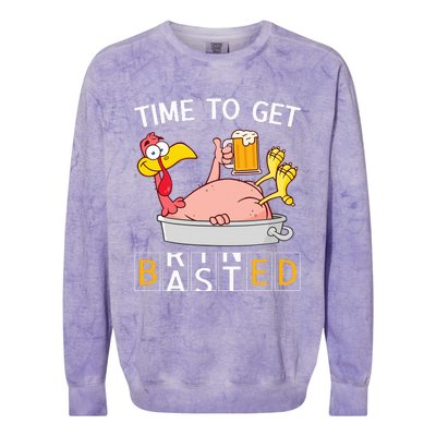 Time To Get Basted Funny Turkey Beer Thanksgiving Odometer Colorblast Crewneck Sweatshirt