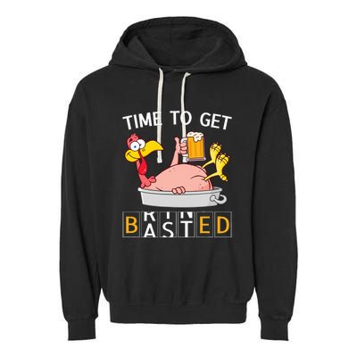 Time To Get Basted Funny Turkey Beer Thanksgiving Odometer Garment-Dyed Fleece Hoodie