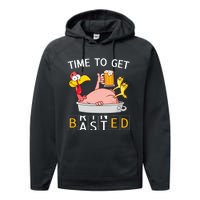 Time To Get Basted Funny Turkey Beer Thanksgiving Odometer Performance Fleece Hoodie