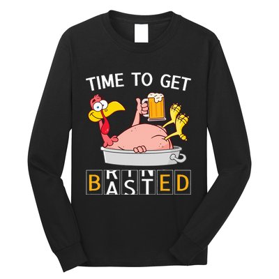 Time To Get Basted Funny Turkey Beer Thanksgiving Odometer Long Sleeve Shirt