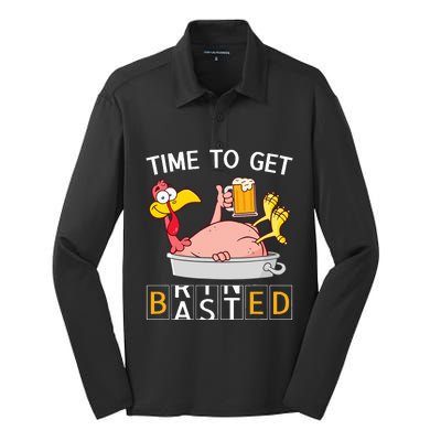 Time To Get Basted Funny Turkey Beer Thanksgiving Odometer Silk Touch Performance Long Sleeve Polo