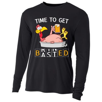 Time To Get Basted Funny Turkey Beer Thanksgiving Odometer Cooling Performance Long Sleeve Crew