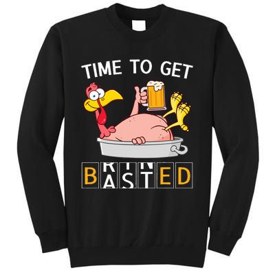 Time To Get Basted Funny Turkey Beer Thanksgiving Odometer Tall Sweatshirt