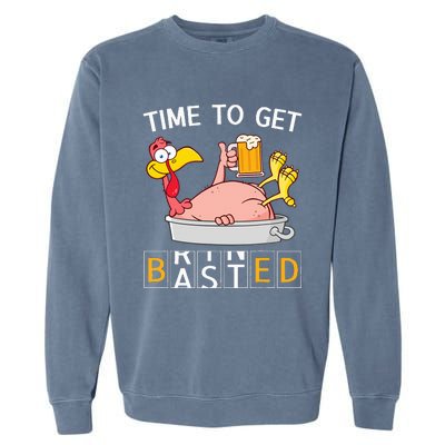 Time To Get Basted Funny Turkey Beer Thanksgiving Odometer Garment-Dyed Sweatshirt