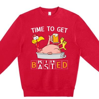 Time To Get Basted Funny Turkey Beer Thanksgiving Odometer Premium Crewneck Sweatshirt