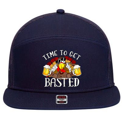 Time To Get Basted Funny Thanksgiving Turkey Day Funny Time To Get Basted Gifts 7 Panel Mesh Trucker Snapback Hat