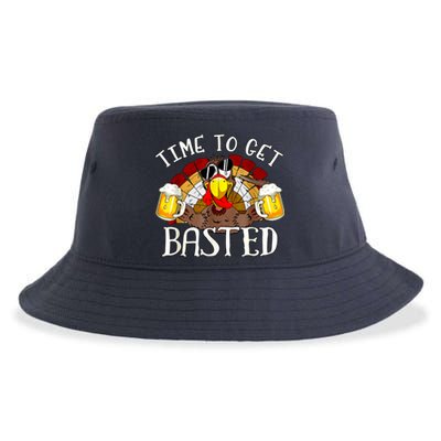 Time To Get Basted Funny Thanksgiving Turkey Day Funny Time To Get Basted Gifts Sustainable Bucket Hat