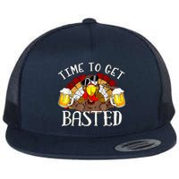 Time To Get Basted Funny Thanksgiving Turkey Day Funny Time To Get Basted Gifts Flat Bill Trucker Hat