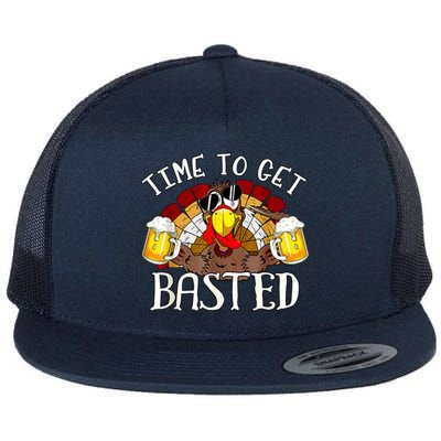 Time To Get Basted Funny Thanksgiving Turkey Day Funny Time To Get Basted Gifts Flat Bill Trucker Hat