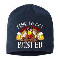 Time To Get Basted Funny Thanksgiving Turkey Day Funny Time To Get Basted Gifts Sustainable Beanie