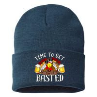 Time To Get Basted Funny Thanksgiving Turkey Day Funny Time To Get Basted Gifts Sustainable Knit Beanie