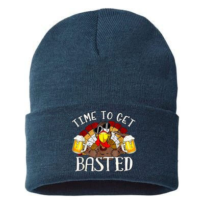 Time To Get Basted Funny Thanksgiving Turkey Day Funny Time To Get Basted Gifts Sustainable Knit Beanie