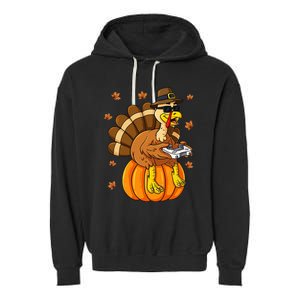 Thanksgiving Turkey Gamer Pumpkin Gaming Garment-Dyed Fleece Hoodie