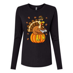 Thanksgiving Turkey Gamer Pumpkin Gaming Womens Cotton Relaxed Long Sleeve T-Shirt