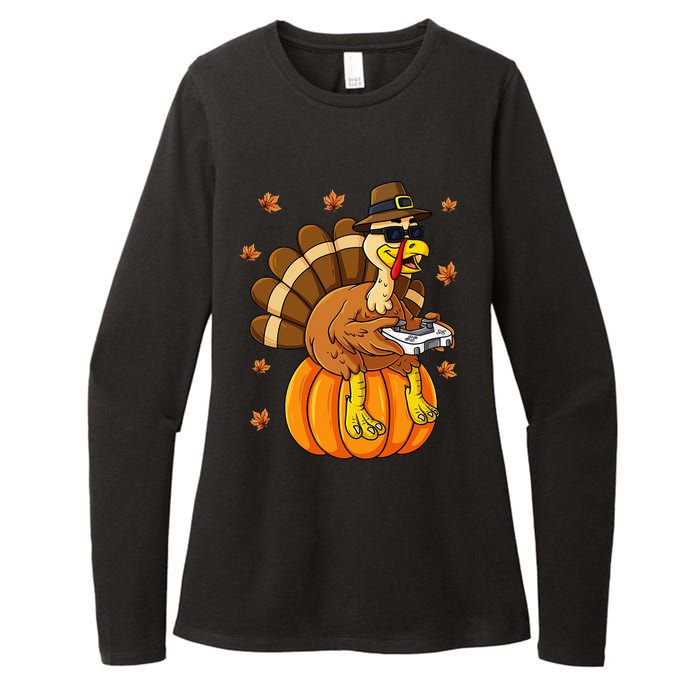 Thanksgiving Turkey Gamer Pumpkin Gaming Womens CVC Long Sleeve Shirt