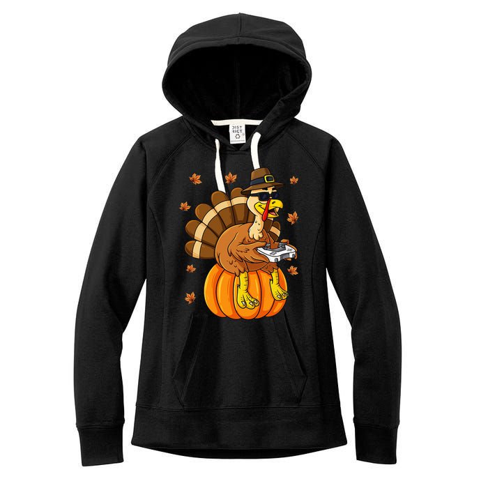 Thanksgiving Turkey Gamer Pumpkin Gaming Women's Fleece Hoodie