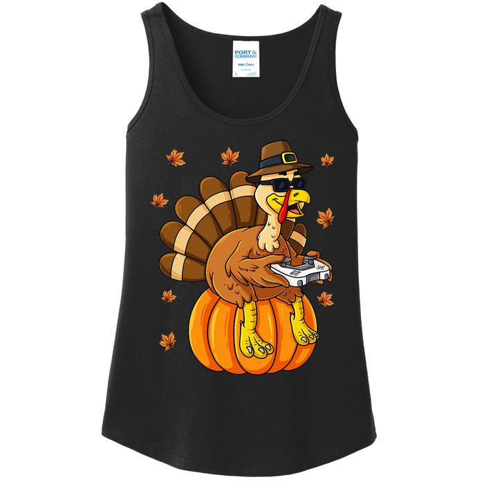 Thanksgiving Turkey Gamer Pumpkin Gaming Ladies Essential Tank