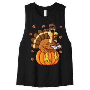 Thanksgiving Turkey Gamer Pumpkin Gaming Women's Racerback Cropped Tank