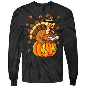 Thanksgiving Turkey Gamer Pumpkin Gaming Tie-Dye Long Sleeve Shirt