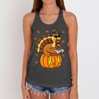 Thanksgiving Turkey Gamer Pumpkin Gaming Women's Knotted Racerback Tank