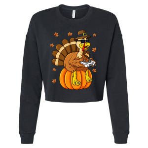 Thanksgiving Turkey Gamer Pumpkin Gaming Cropped Pullover Crew