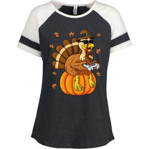 Thanksgiving Turkey Gamer Pumpkin Gaming Enza Ladies Jersey Colorblock Tee