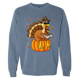 Thanksgiving Turkey Gamer Pumpkin Gaming Garment-Dyed Sweatshirt