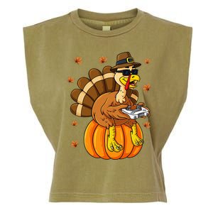 Thanksgiving Turkey Gamer Pumpkin Gaming Garment-Dyed Women's Muscle Tee