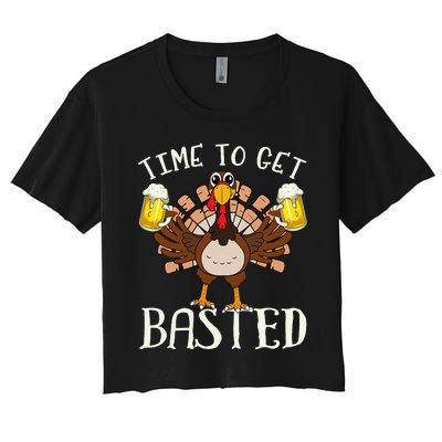 Time To Get Basted Beer LetS Get Adult Turkey Women's Crop Top Tee